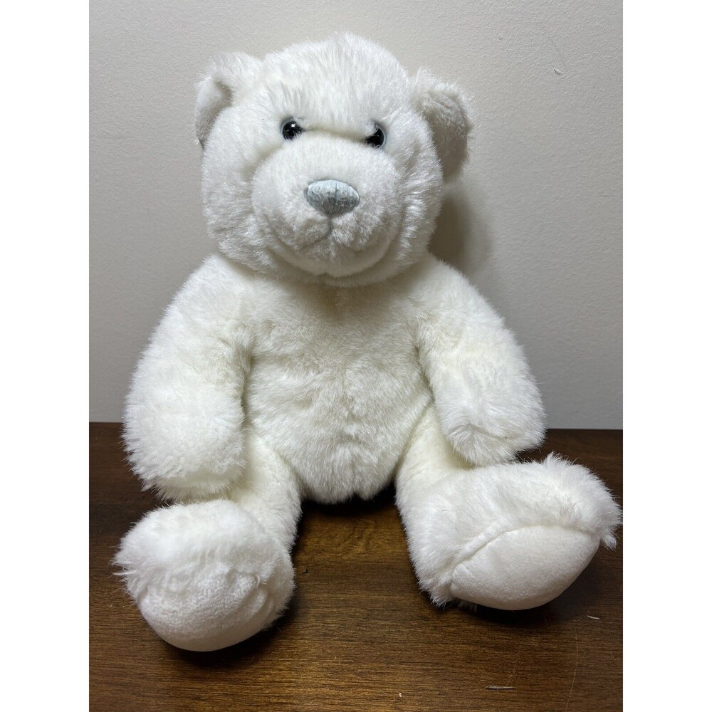 White Build a Bear Teddy Bear stuffed animal toy blue eyes blue nose size 15